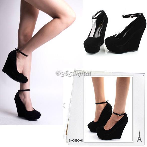 Lady Platform Wedge High Heels Womens Buckle Shoes Sexy