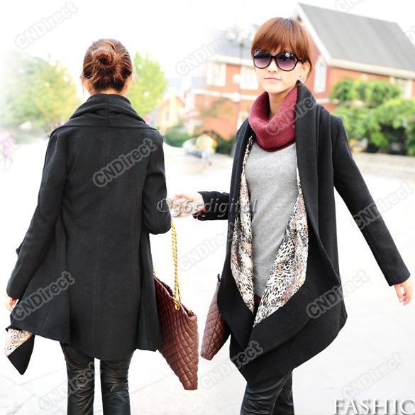 Fashion Korea Grace Women's Woolen Winter Coat Long Cape Clock Black Jacket New