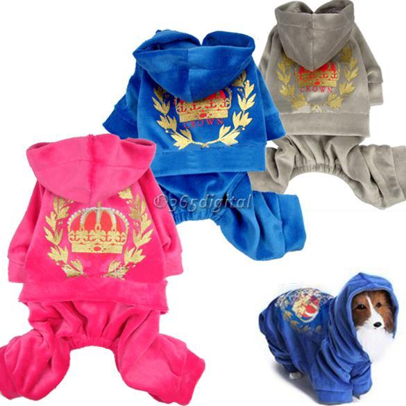 Sport Pet Dog Hoodie Hooded Coat Velour Jumpsuit Clothes Apparel XS/S/M/L/XL New